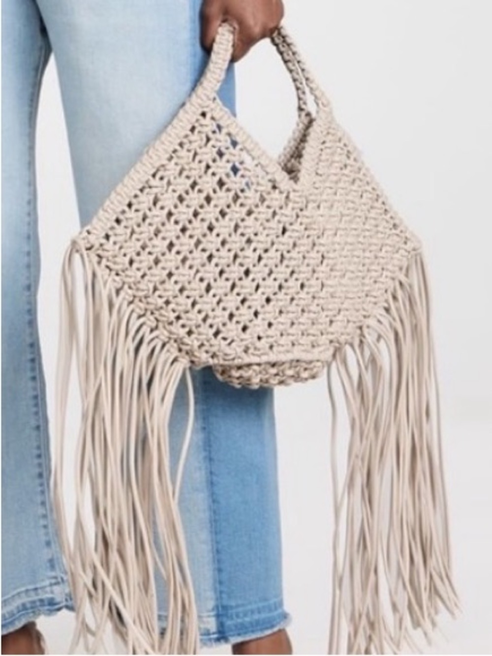 Yuzefi Off White YUZCO-HB-SW-11 Macramé Fringe Small Woven Tote | orig dust bag